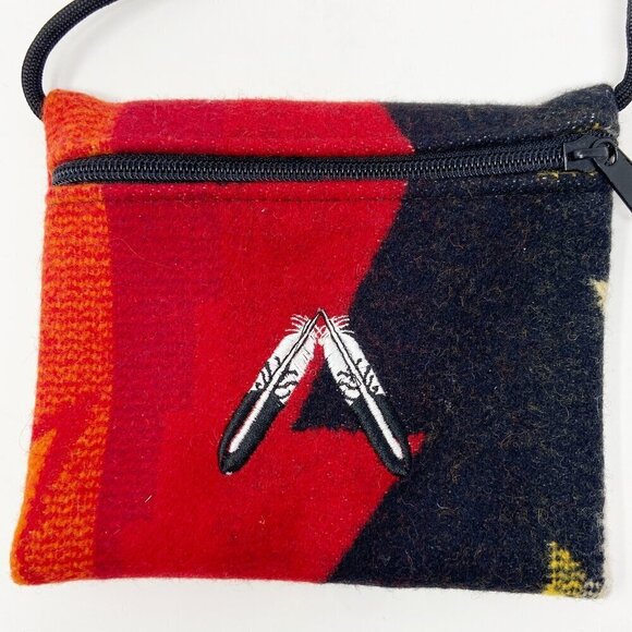 Pendleton Blanket Zip Crossbody Pouch Feather Embroidery - Picture 2 of 7